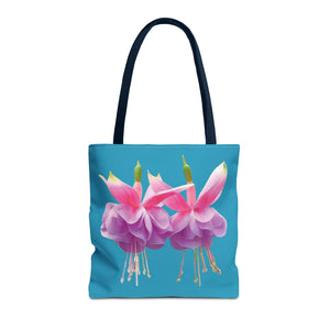 Two Fuschsias Tropical Flower Tote Bag/Turquoise - 3 Sizes
