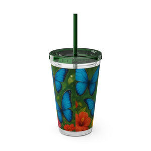 Tropical Tumbler with Straw | 16 oz : Morpho Butterflies Flight