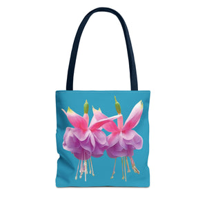 Two Fuschsias Tropical Flower Tote Bag/Turquoise - 3 Sizes