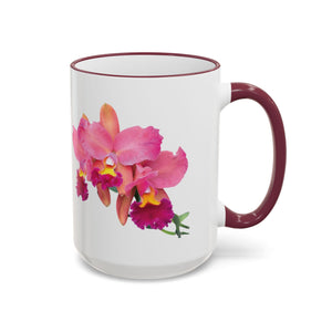 Accent Rim & Handle Mug – Pink Orchids