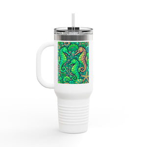 Seahorses Lime Insulated Travel Mug - 40oz - Perfect for Outdoor Adventures