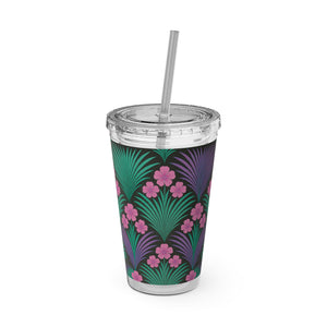 Tropical Tumbler with Straw | 16 oz: Midnight Hibiscus Deco, Pink