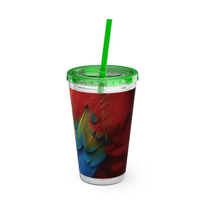 Tropical Tumbler with Straw | 16 oz: Parrot Macaw Feathers
