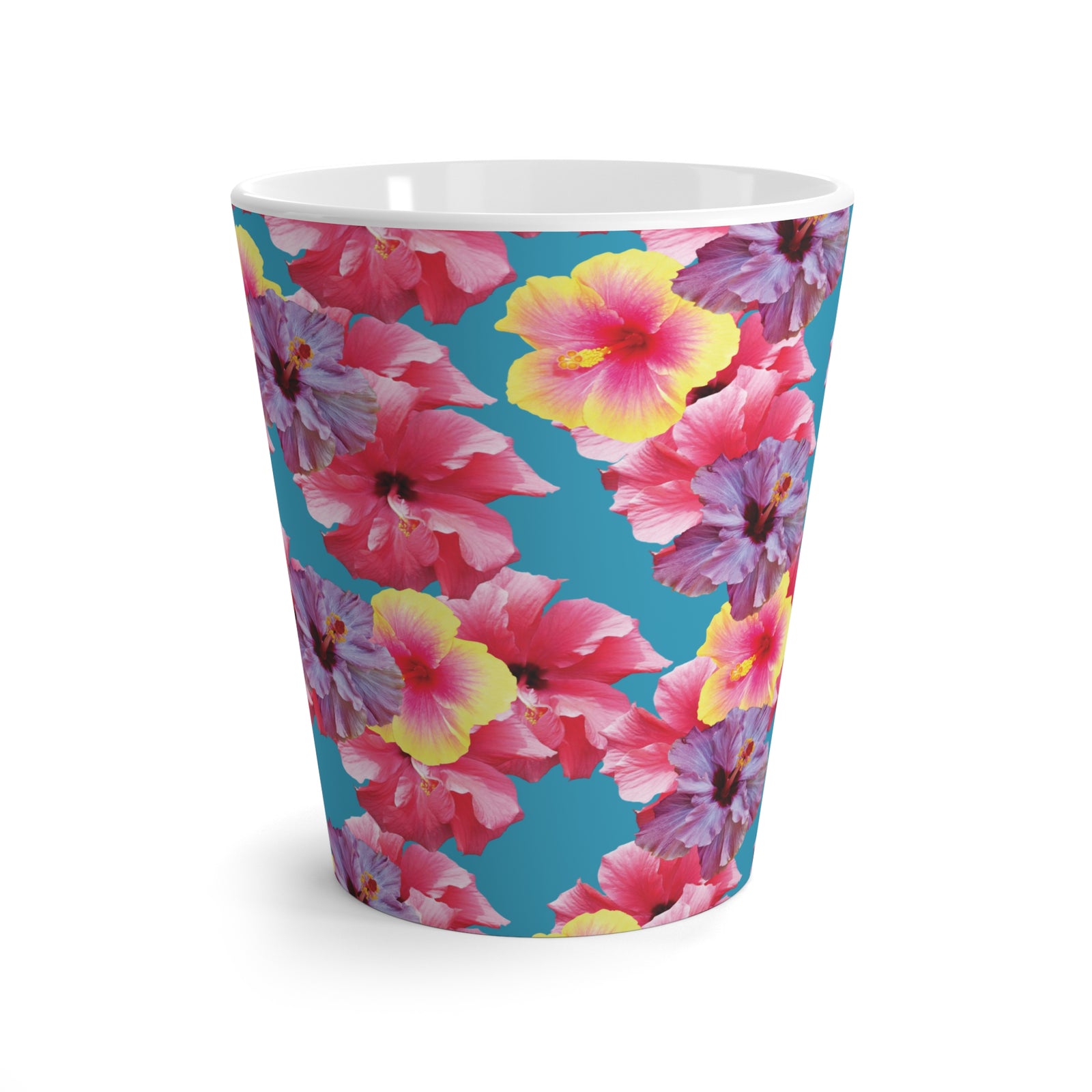 Latte White Mug - Real Hisbiscus Flowers Trio