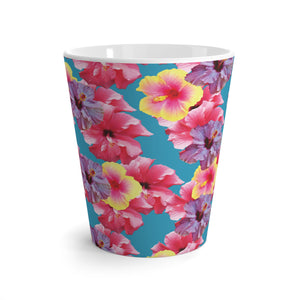 Latte White Mug - Real Hisbiscus Flowers Trio