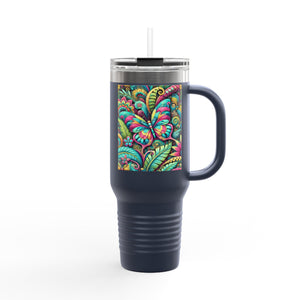 Insulated Travel Mug, 40oz / Rainforest Butterfly Pop - Perfect for Outdoor Adventures