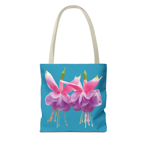 Two Fuschsias Tropical Flower Tote Bag/Turquoise - 3 Sizes