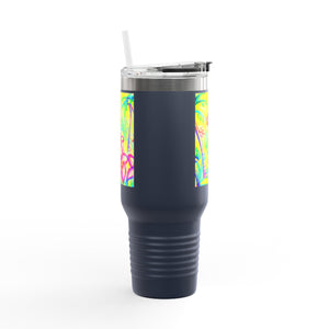 Insulated Travel Mug, 40oz / Tropical Doodles, Yellow - Perfect for Outdoor Adventures