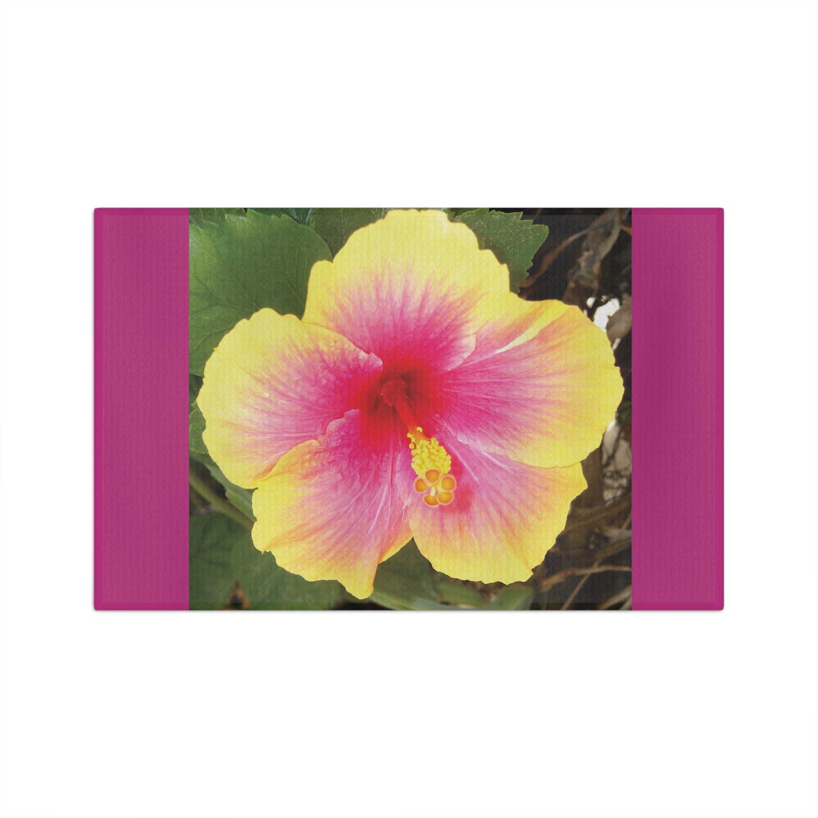 Tropical Microfiber Coffee/Tea Towel – Yellow & Pink Hibiscus