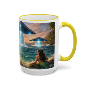 Accent Rim & Handle Coffee Mug — UFO & Mermaids