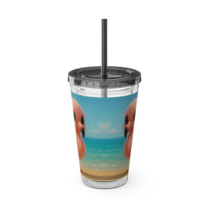 Tropical Tumbler with Straw | 16oz Colorful Travel Cup / Baby Flamingo