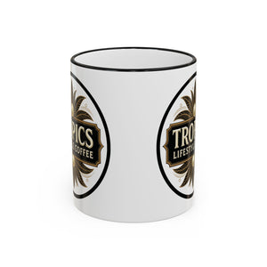 Accent Rim & Handle Coffee Mug — Tropics Lifestyle Coffee Pearl/Palm Logo