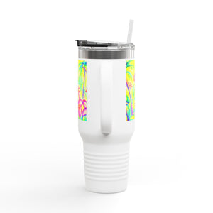Insulated Travel Mug, 40oz / Tropical Doodles, Yellow - Perfect for Outdoor Adventures