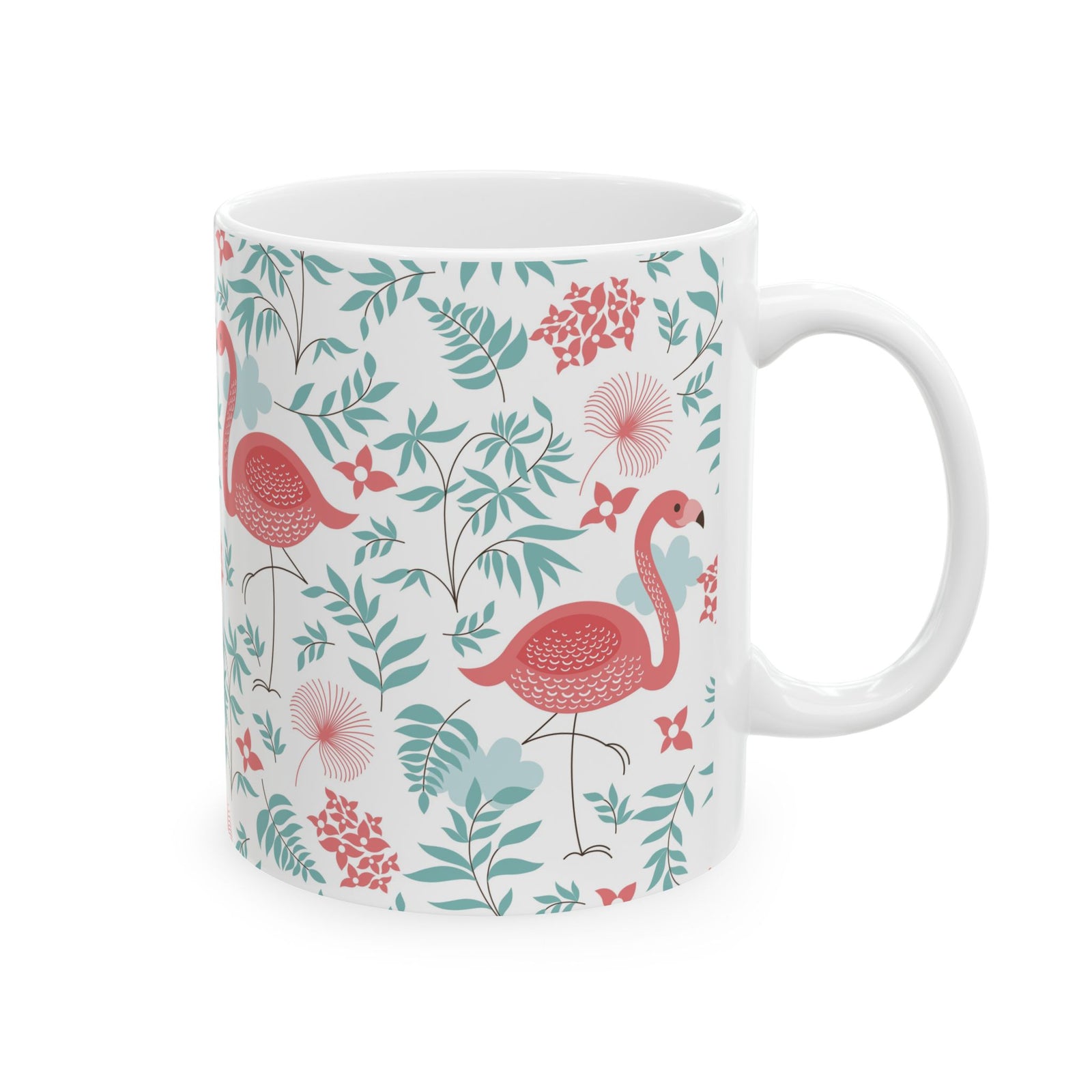 Ceramic White Mug - Happy Flamingos