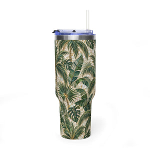 40oz Vacuum Tumbler – Insulated Tropical Travel Mug, Palms Mosaic