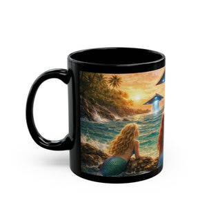 Black Coffee Mug - UFO & 3 Mermaids