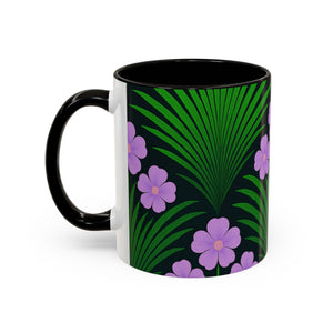 Accent Color Coffee Mug, Many Colors - 11oz & 15oz / Midnight Hibiscus Deco, Purple