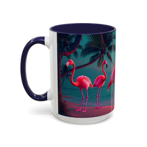 Accent Coffee Mug (11, 15oz), Neon Flamingos at Night / Various Colors