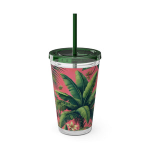 Tropical Tumbler with Straw | 16 oz:  More Tropical Palms, Coral