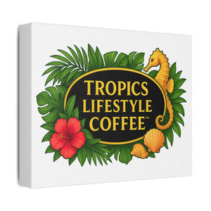 Tropical Canvas Print — Tropics Lifestyle Coffee, Seahorse Logo, Beach Wall Art