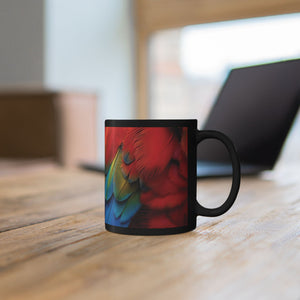 Parrot Feather Black Mug — Vibrant Tropical Coffee Cup (11oz & 15oz)