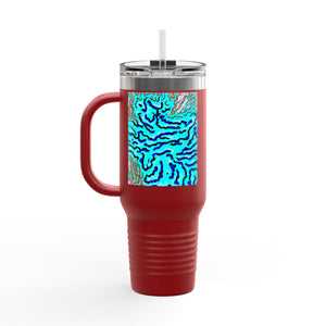 Insulated Travel Mug, 40oz / Wild Coral, Turquoise - Perfect for Outdoor Adventures