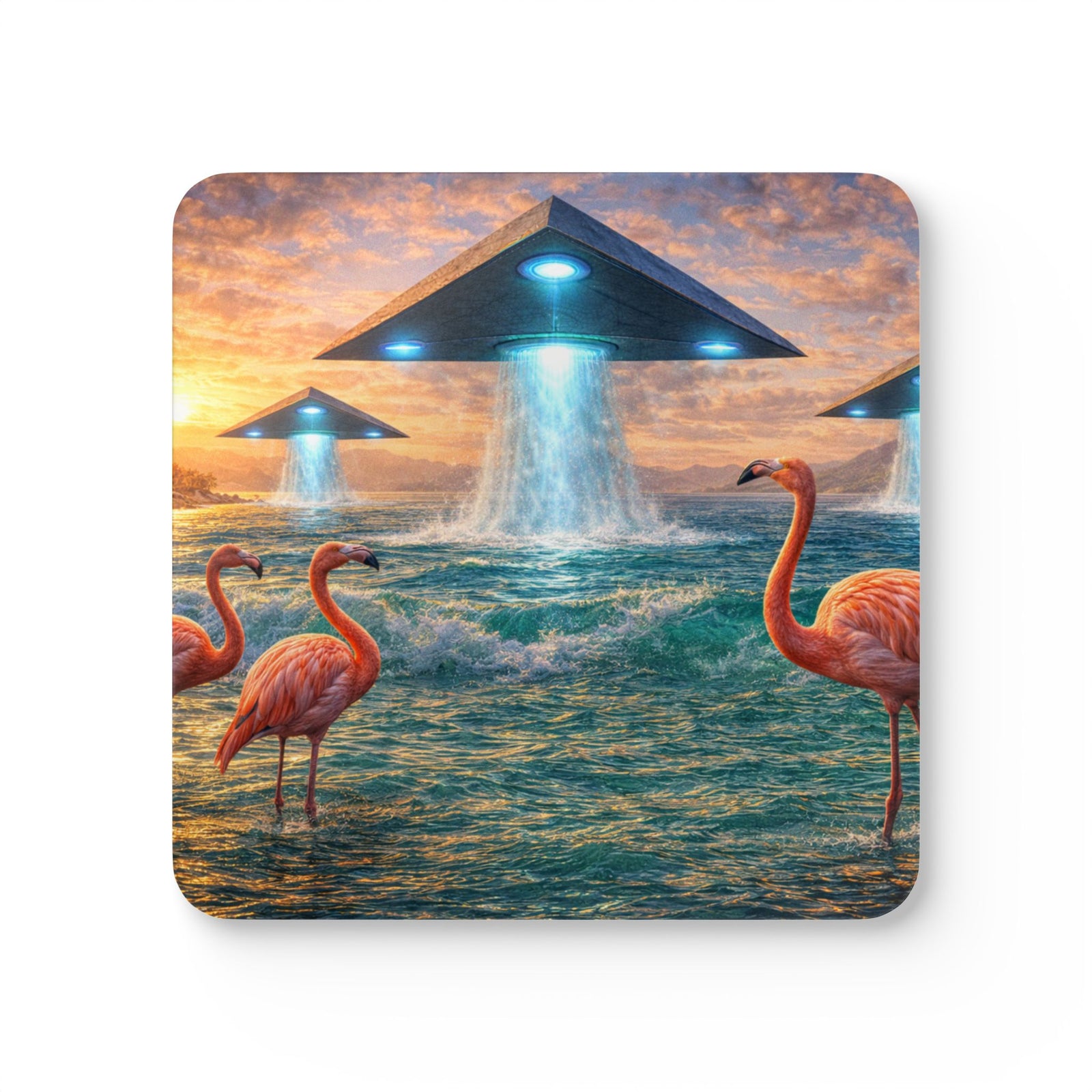 Coaster Set/4 -  UFOs & Flamingos