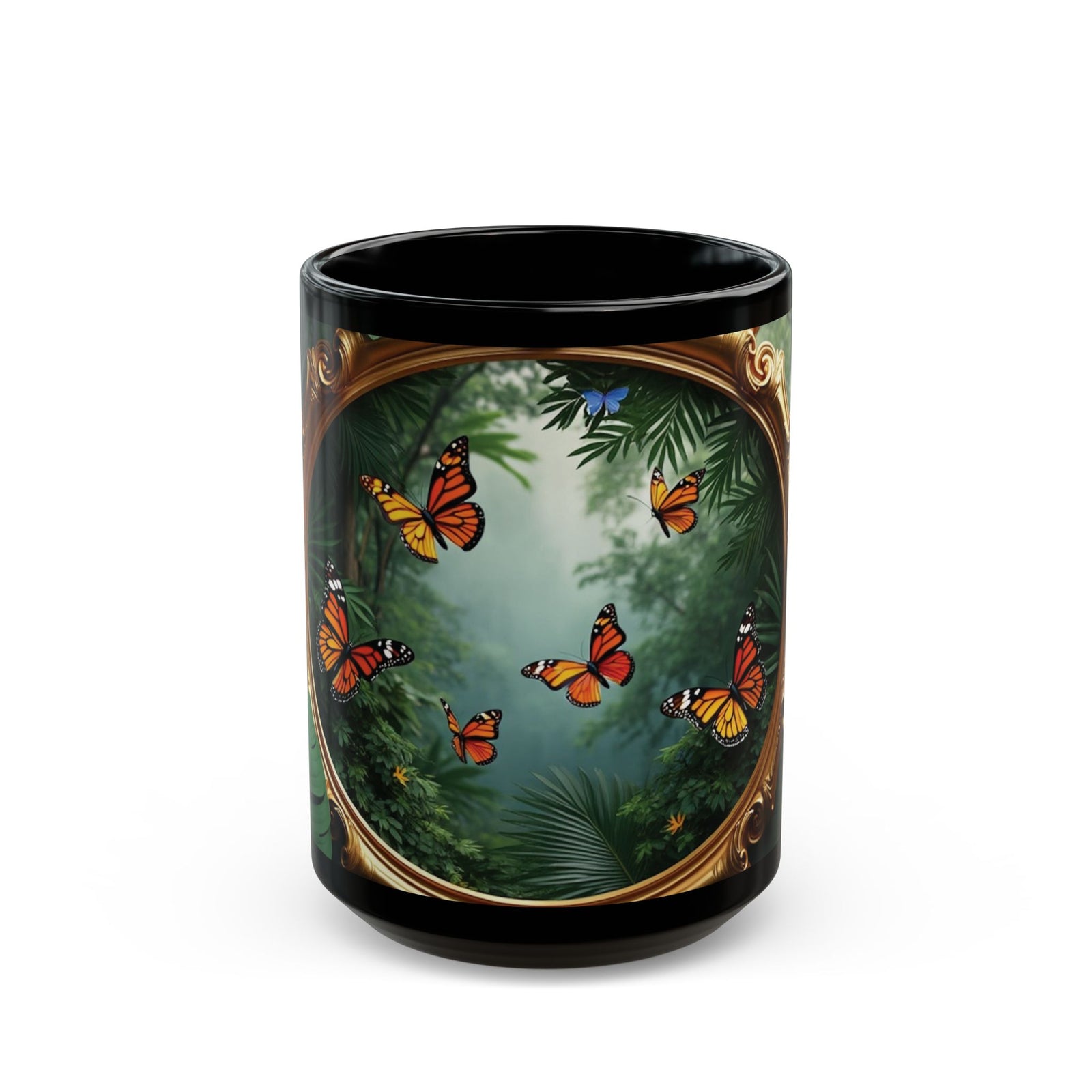 Black Coffee Mug - Framed Monarch Gathering