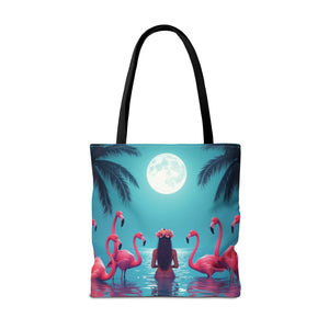 Moonlit Mermaid and Flamingos Tote Bag - 3 Sizes
