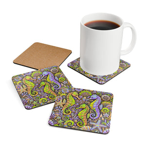 Coaster Set/4 - Seahorse Trio, Purple