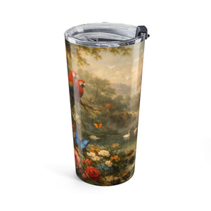 20oz Tumbler — Vintage Parrot & Waterfall Floral Scenic Insulated Cup