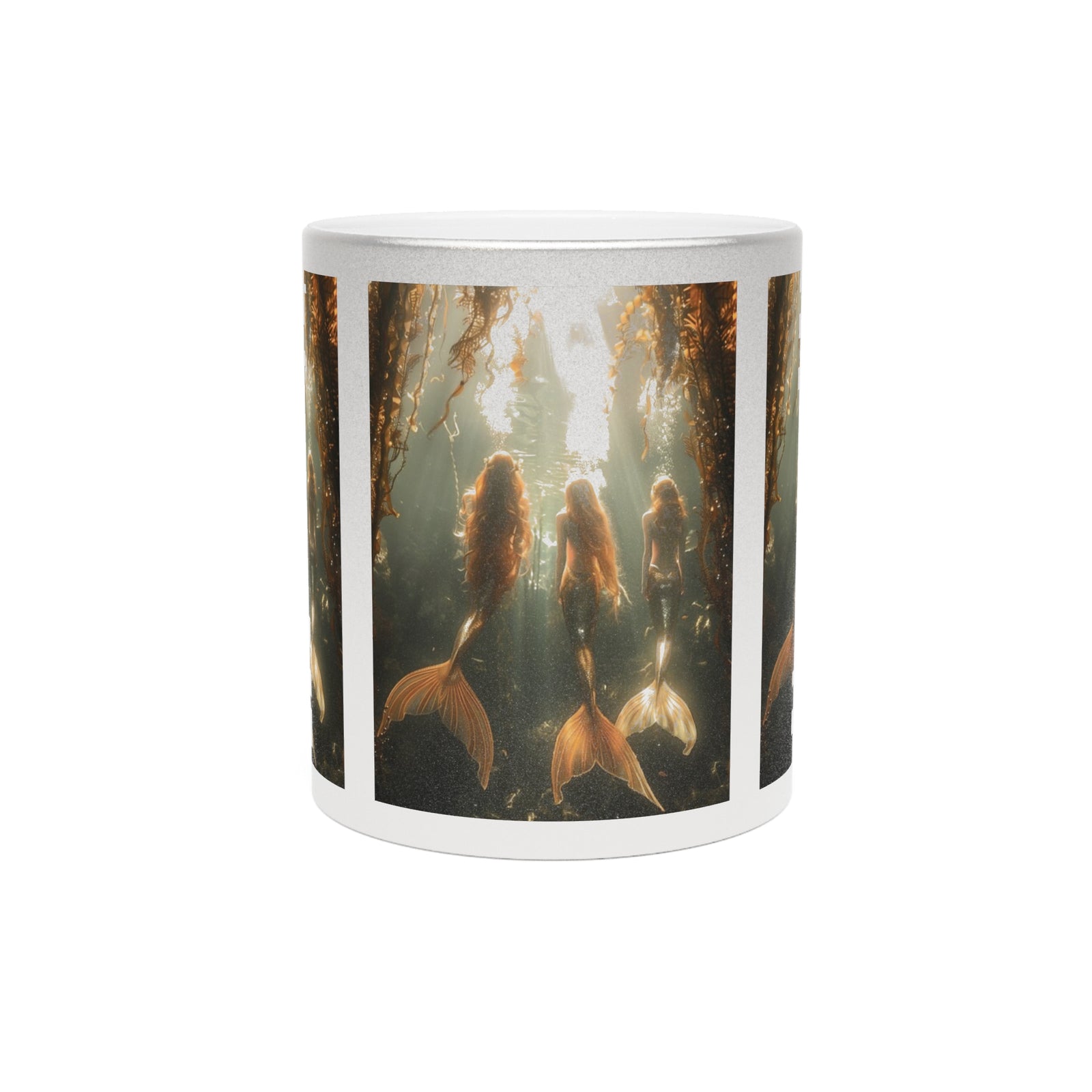 Tropical Metallic Mug, Silver - Mermaid Trio
