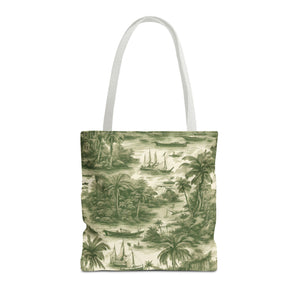 Coastal Toile Green Tote Bag - 3 Sizes