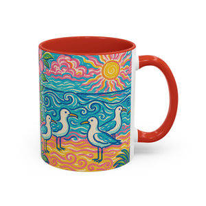 Accent Coffee Mug (11, 15oz), 8 Colors - Tropical Beach Seagulls
