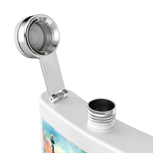 6oz Stainless Steel Flask — Sunset Statue of Liberty Coastal Art