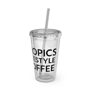 Tropical Tumbler with Straw | 16oz: Tropics Lifestyle Coffee Parrot Logo