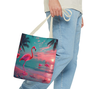 Neon Flamingos at Night Tote Bag - 3 Sizes