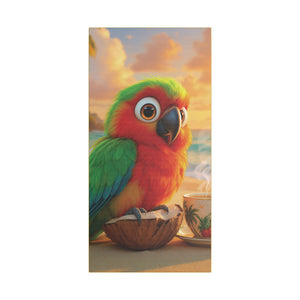 Tropical Beach Canvas - Tiki the Parrot Sunrise Wall Art, Yellow