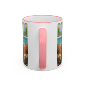 Accent Rim & Handle Coffee Mug ~ Lulu the Parrot Drinking Coffee