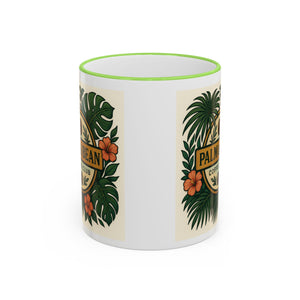 Accent Rim & Handle Coffee Mug — Palm & Bean Coffee Club Logo