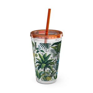 Tropical Tumbler with Straw | 16 oz: More Tropical Palms, White