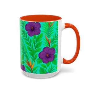 Accent Color White Mug - 11oz & 15oz / Midnight Flower Green