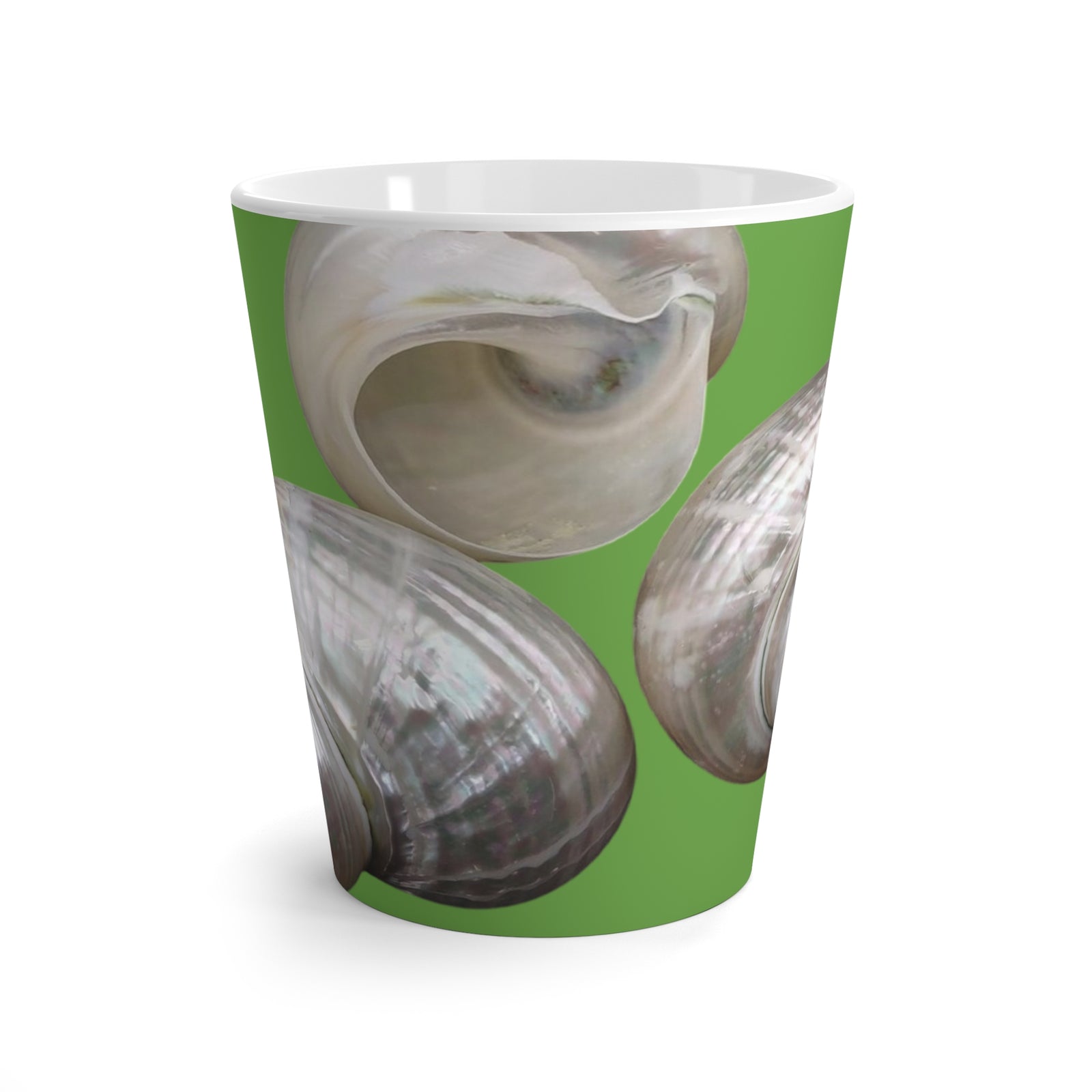 Latte White Mug - Perfect for Coffee Enthusiasts / Lustrous Seashell Trio, Green