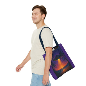 UFO at Beach Sunset Tote Bag, Purple - 3 Sizes
