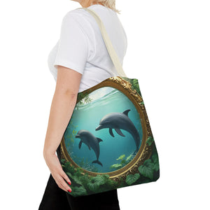 Framed Dolphins Tote Bag - 3 Sizes