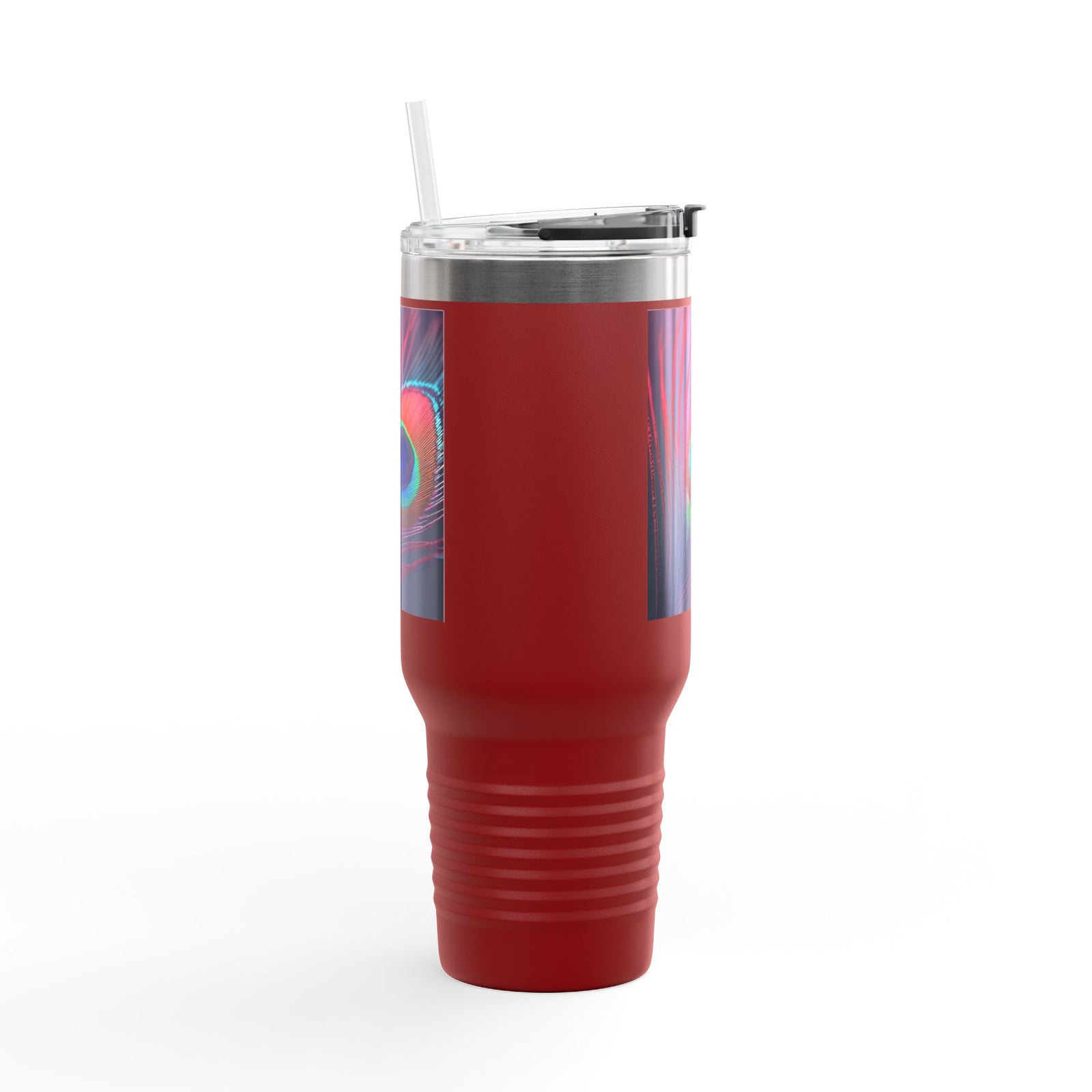 Insulated Travel Mug, 40oz / Peacock Eye Feather, Magenta - Perfect for Outdoor Adventures