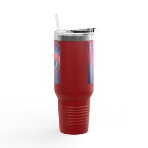 Insulated Travel Mug, 40oz / Peacock Eye Feather, Magenta - Perfect for Outdoor Adventures
