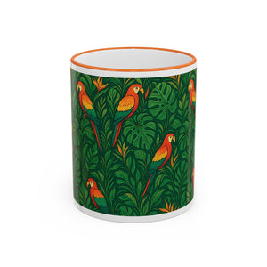 Accent Rim & Handle Coffee Mug ~ Parrot Family