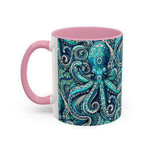Accent Color Coffee Mug, Many Colors - 11oz & 15oz / Aqua Octopus