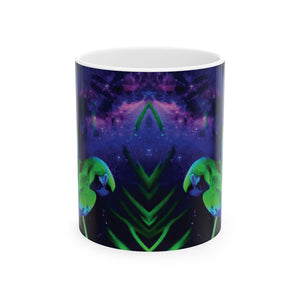 Ceramic White Mug - 11oz & 15oz, Galactic Parrot, 2 Sides